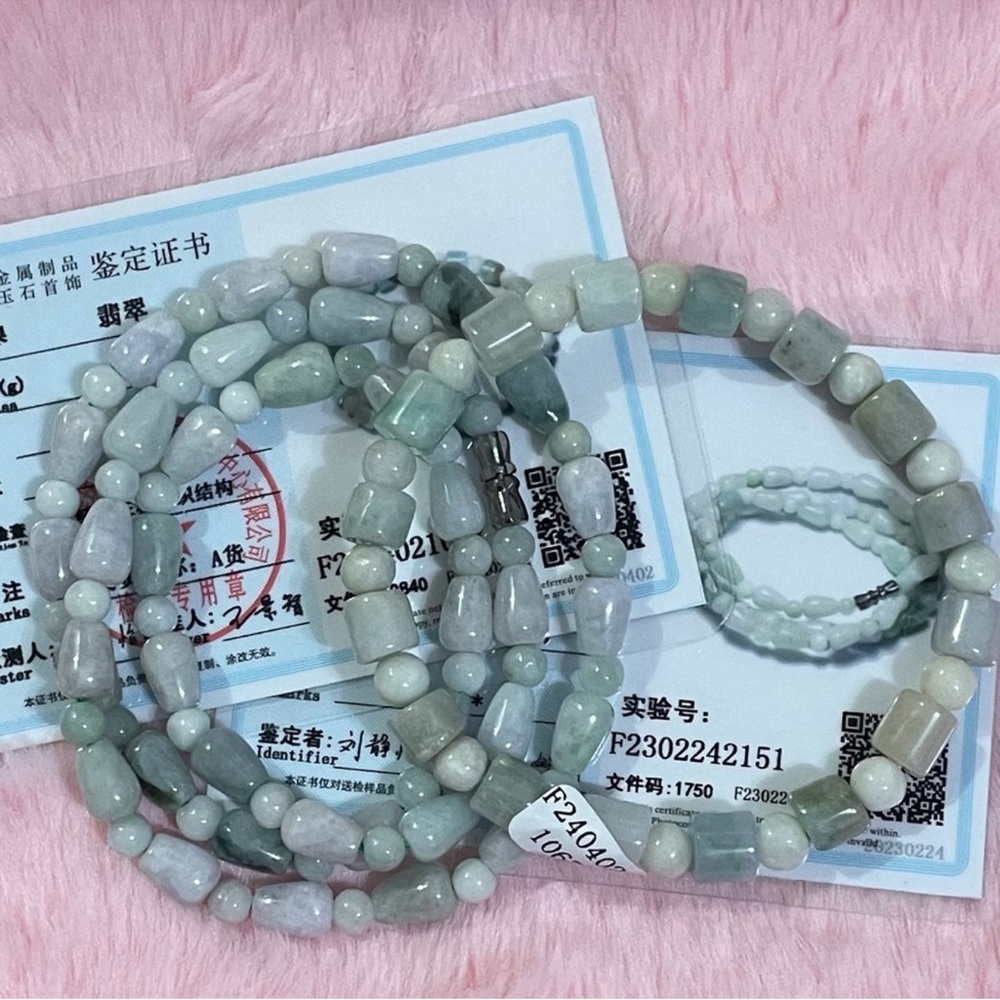 Certified Grade A Natural Burma Jade Beaded Necklace Bracelet